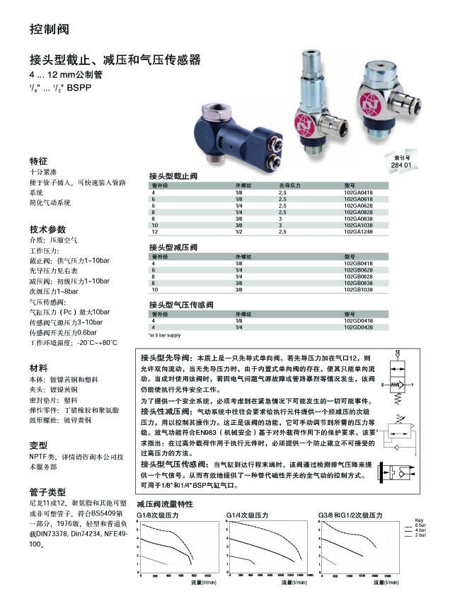 接頭型截止、減壓和氣壓傳感器
